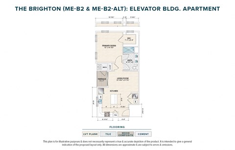 Floor plan for 1 bed, 1 bath, 735 sqft